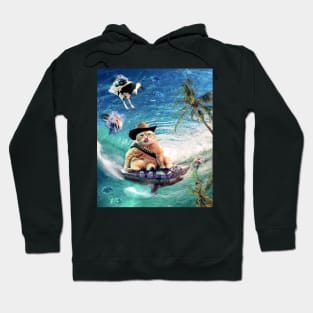 Surfing Cowboy Cat Riding Shark Hoodie